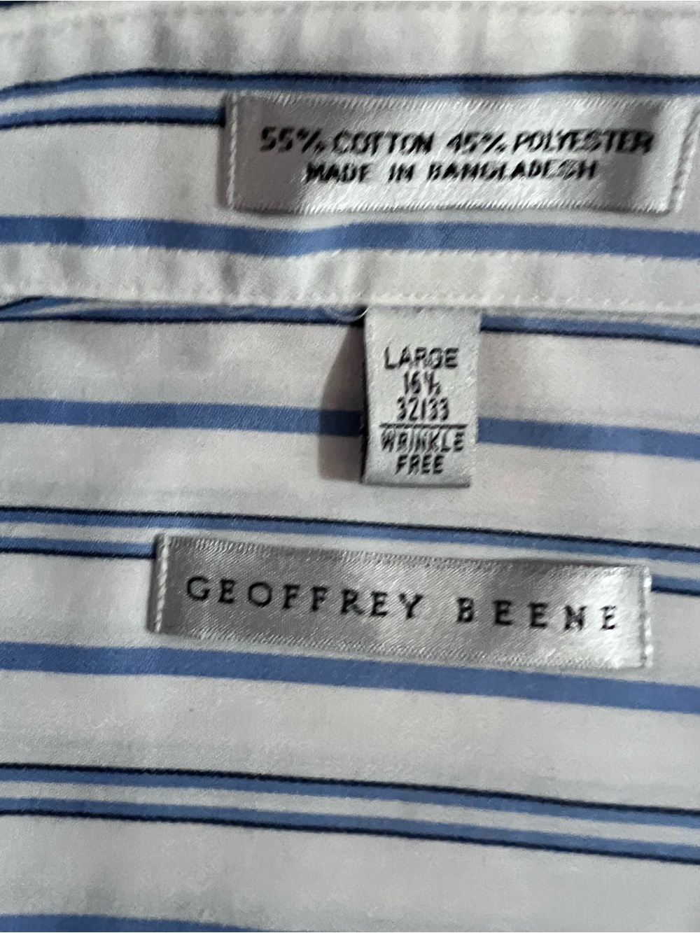 Geoffrey Beene White Shirt with Light and Dark Blue Stripes